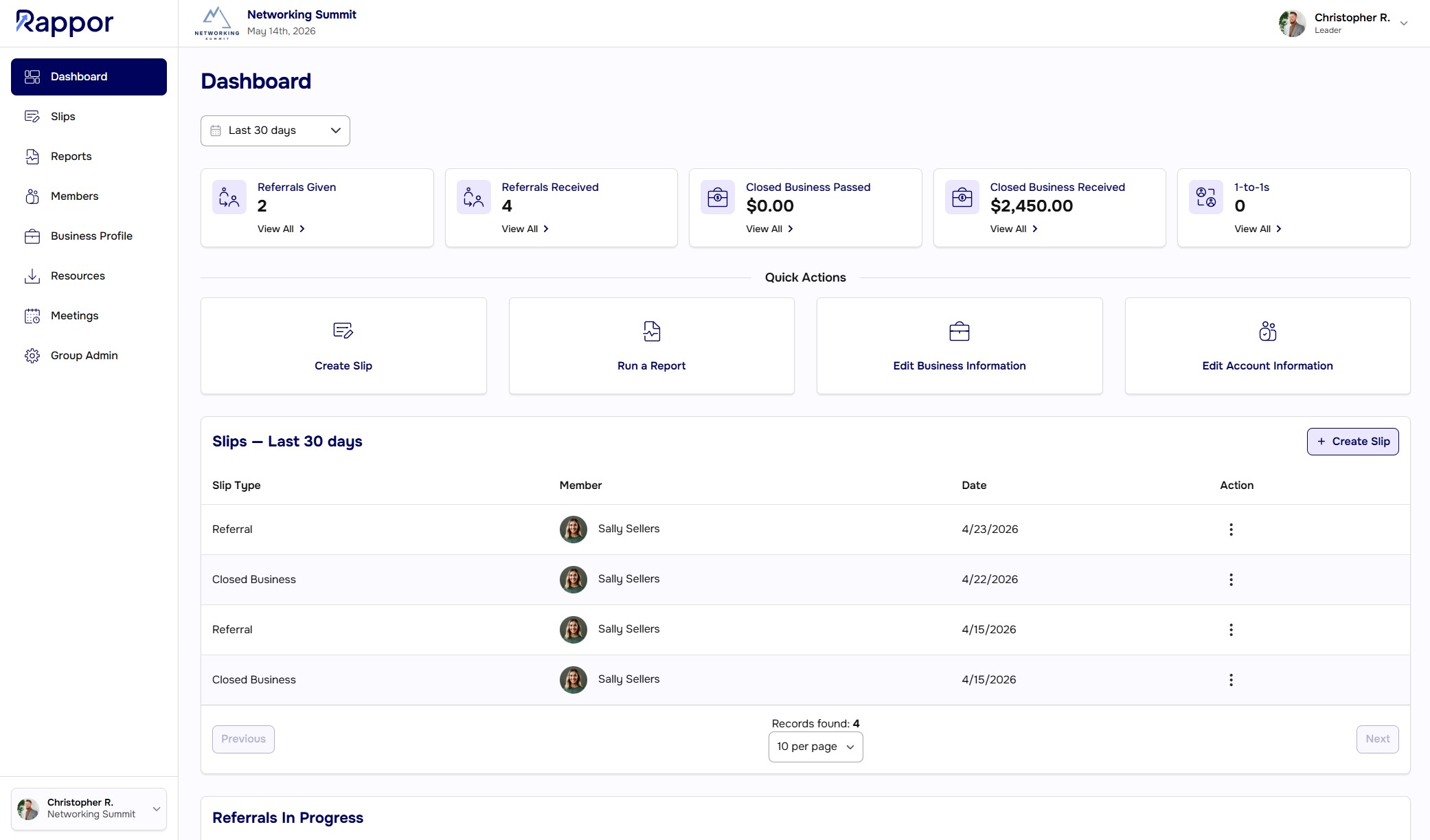 Screenshot of member portal dashboard.